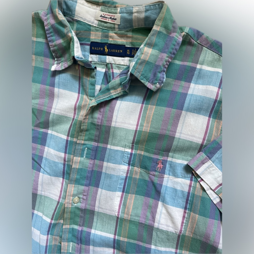 Polo‎ Ralph Lauren Indian Madras pastel plaid short sleeve dress shirt men’s XL